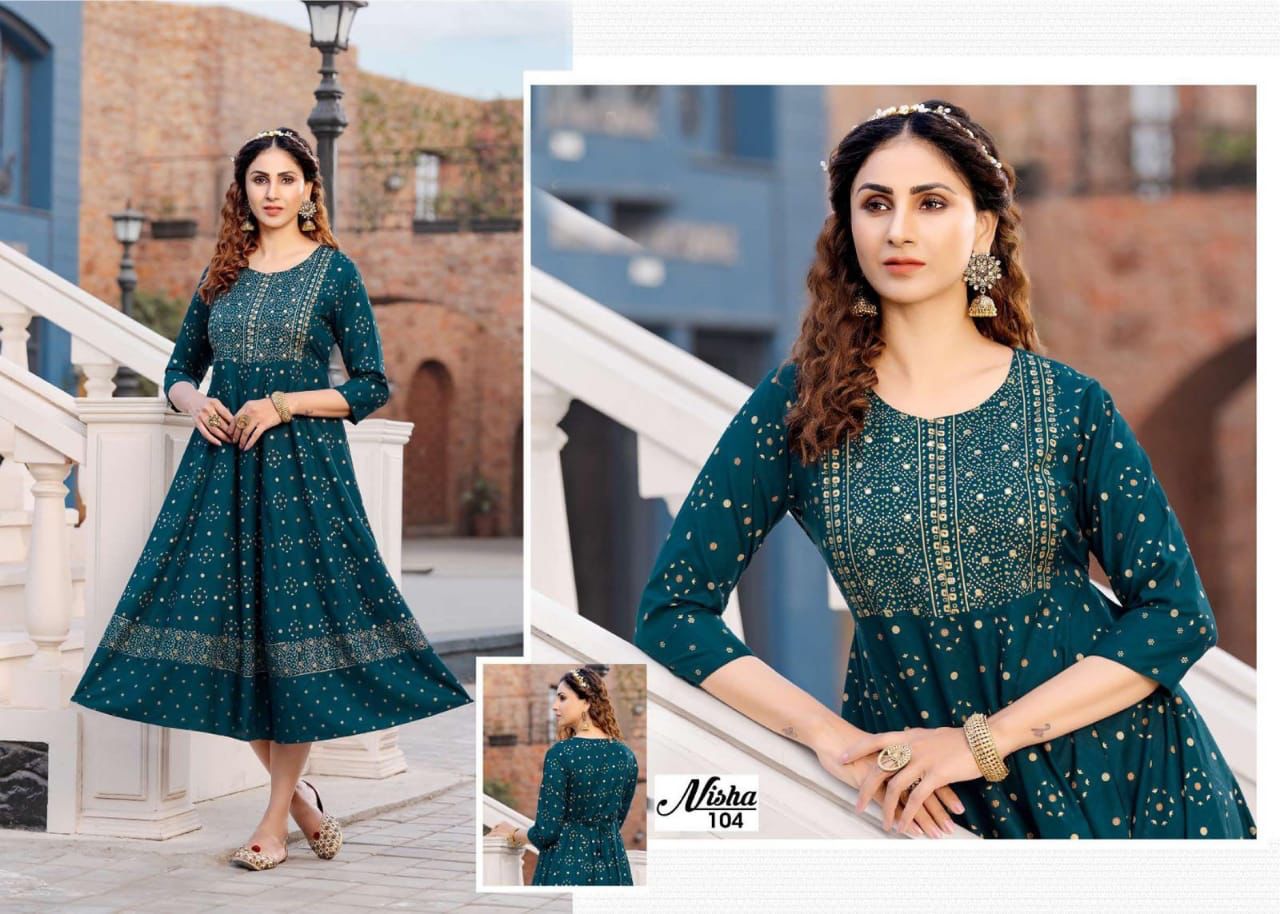 Golden Nisha New Festive Wear Rayon Printed Long Kurti Collection